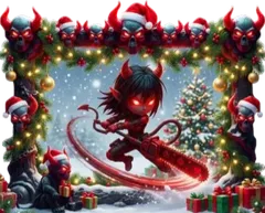 Aristova games tile with a devil girl on a red chainsaw
